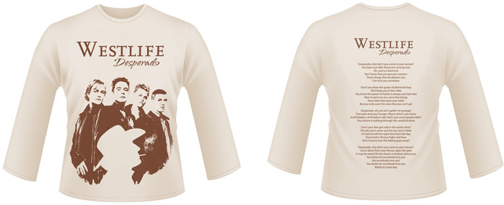 Camiseta do projeto Promocional do single Desperado da banda Westlife