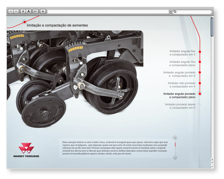 Página de Características do produto do aplicativo Massey Ferguson
