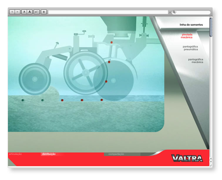 Página de Características do produto do aplicativo Valtra